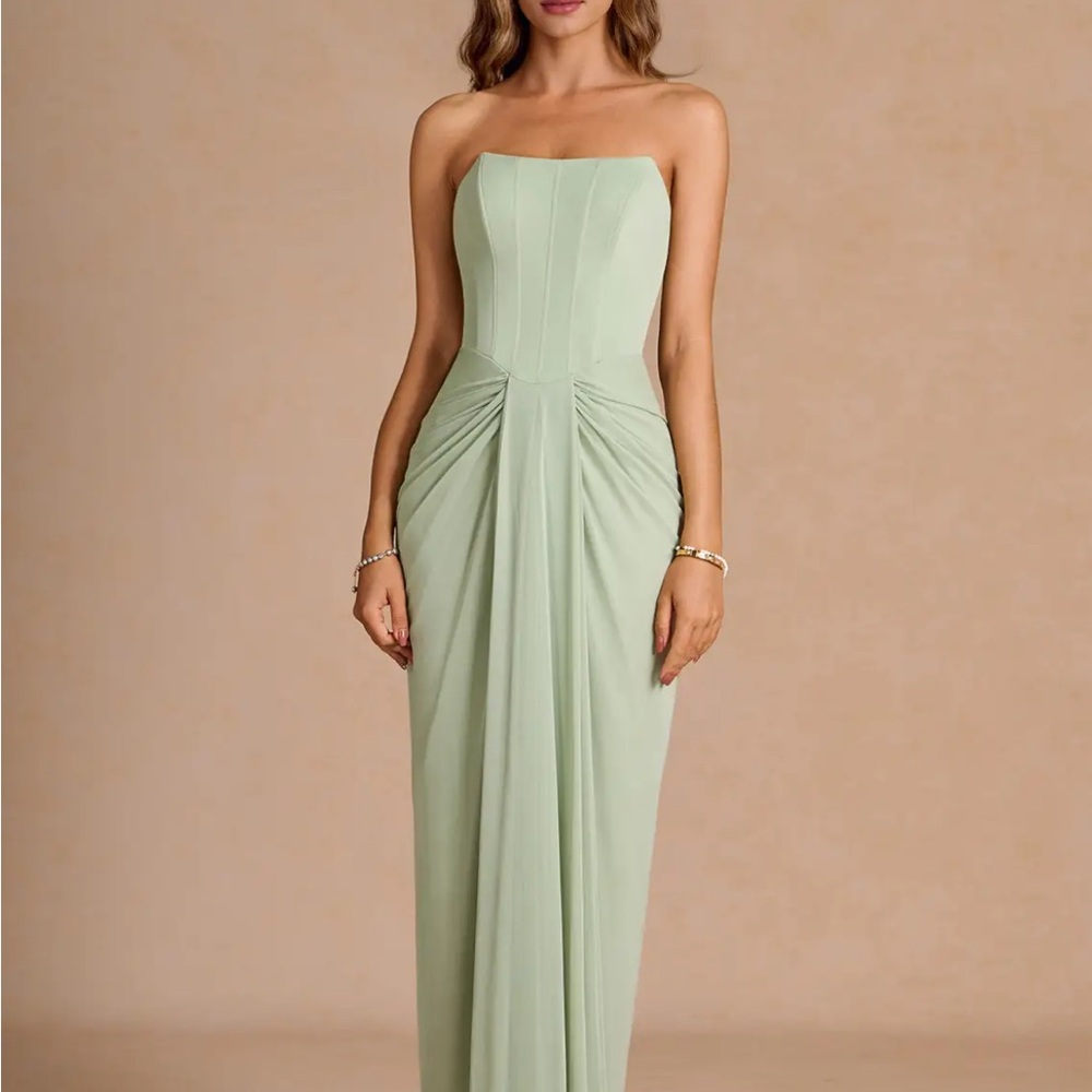 Azazie Strapless Sage Green Gown